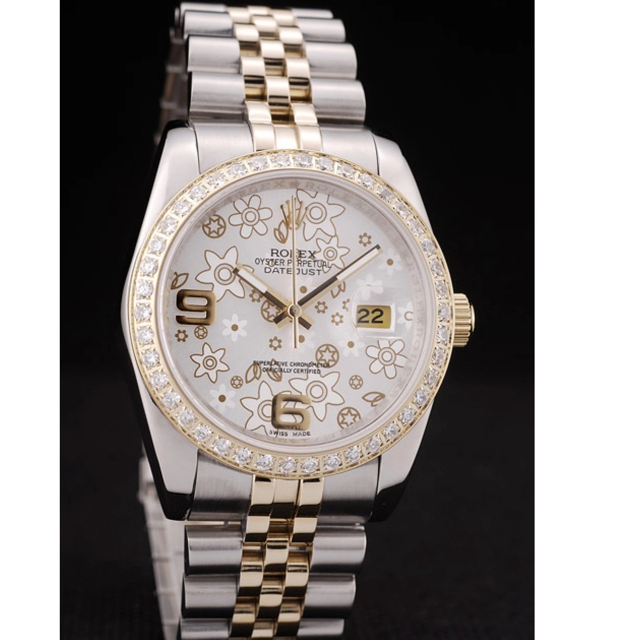 Rolex copies cheap DateJust Steel Diamonds Case Silver Plated Brushed Flowers Dial Stainless Rolex 0615